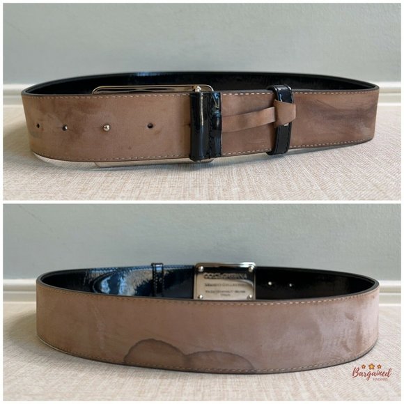 Authentic Dolce & Gabbana Black Patent Leather Silver Buckle Logo Size 38 main image 4